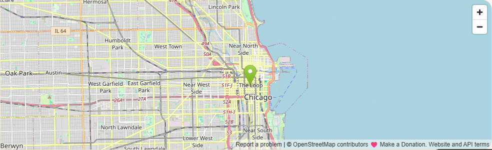 Map of central Chicago showing a sample studio area